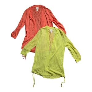 Chico's Coral and Yellow Open Cardigans